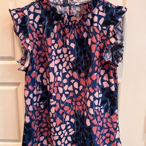 THML Mosaic Sleeveless Ruffle Top - Pink & Blue